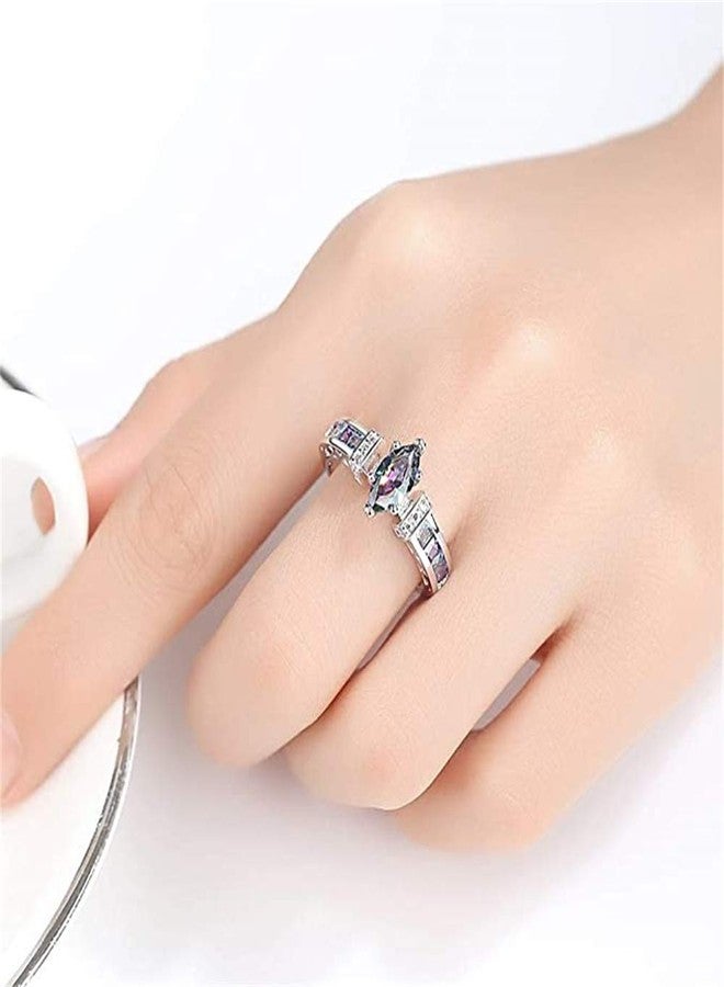 AZQ Women's Natural Rainbow Color Gemstone Ring 925 Sterling Silver Simulated Mystic Topaz Promise Ring Eternity Engagement Wedding Band Ring for Her (US Code 7) - Image 5